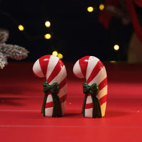 LANGS Merry Little Bows Embossed Ceramic Candy Cane Salt & Pepper Set