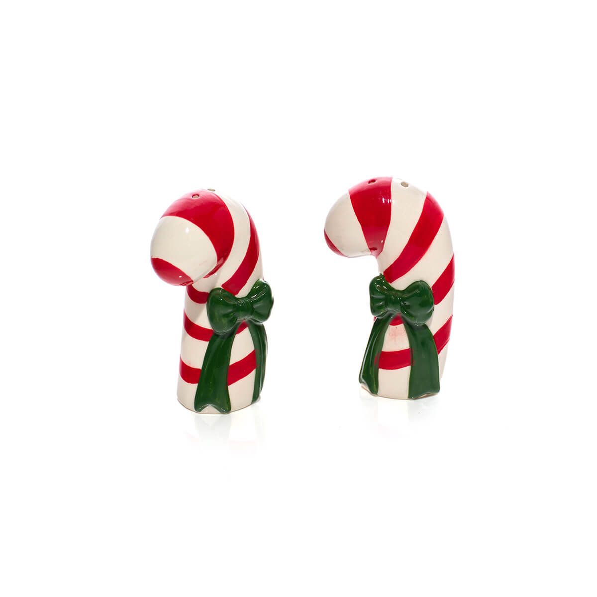 LANGS Merry Little Bows Embossed Ceramic Candy Cane Salt & Pepper Set