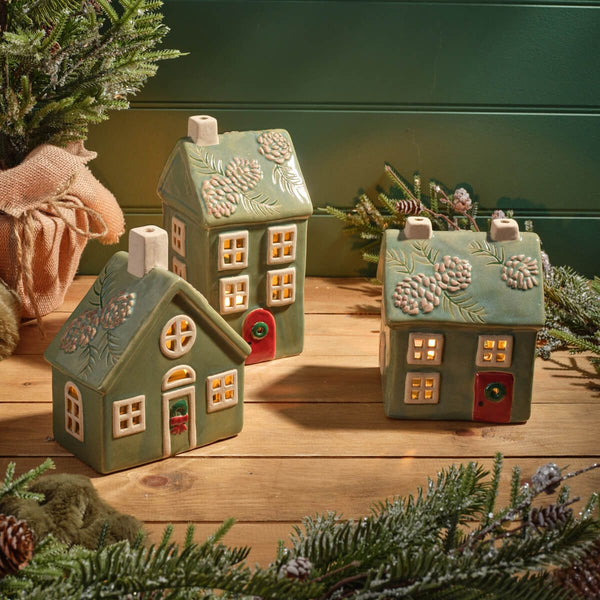 LANGS Evergreen Christmas Tall House Candle Holder 20cm
