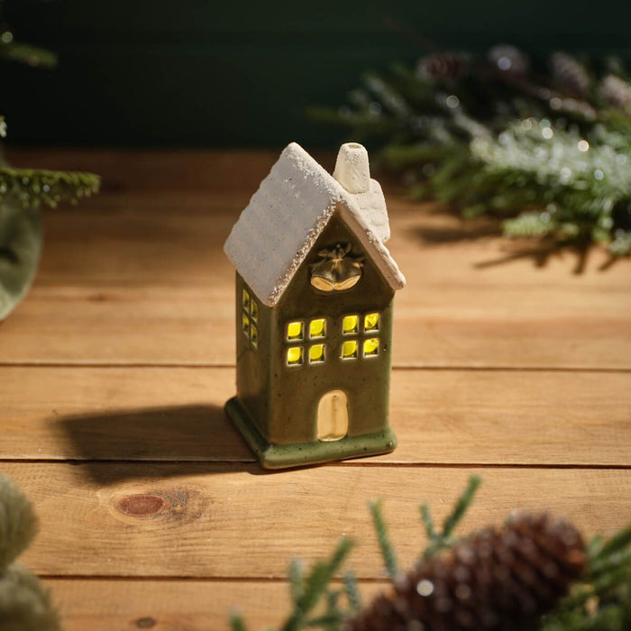 LANGS Evergreen LED Ceramic House with Embossed Bells 13cm