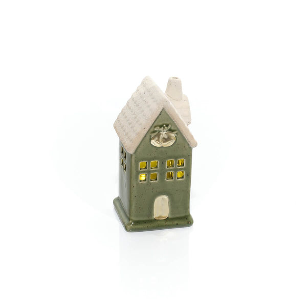 LANGS Evergreen LED Ceramic House with Embossed Bells 13cm