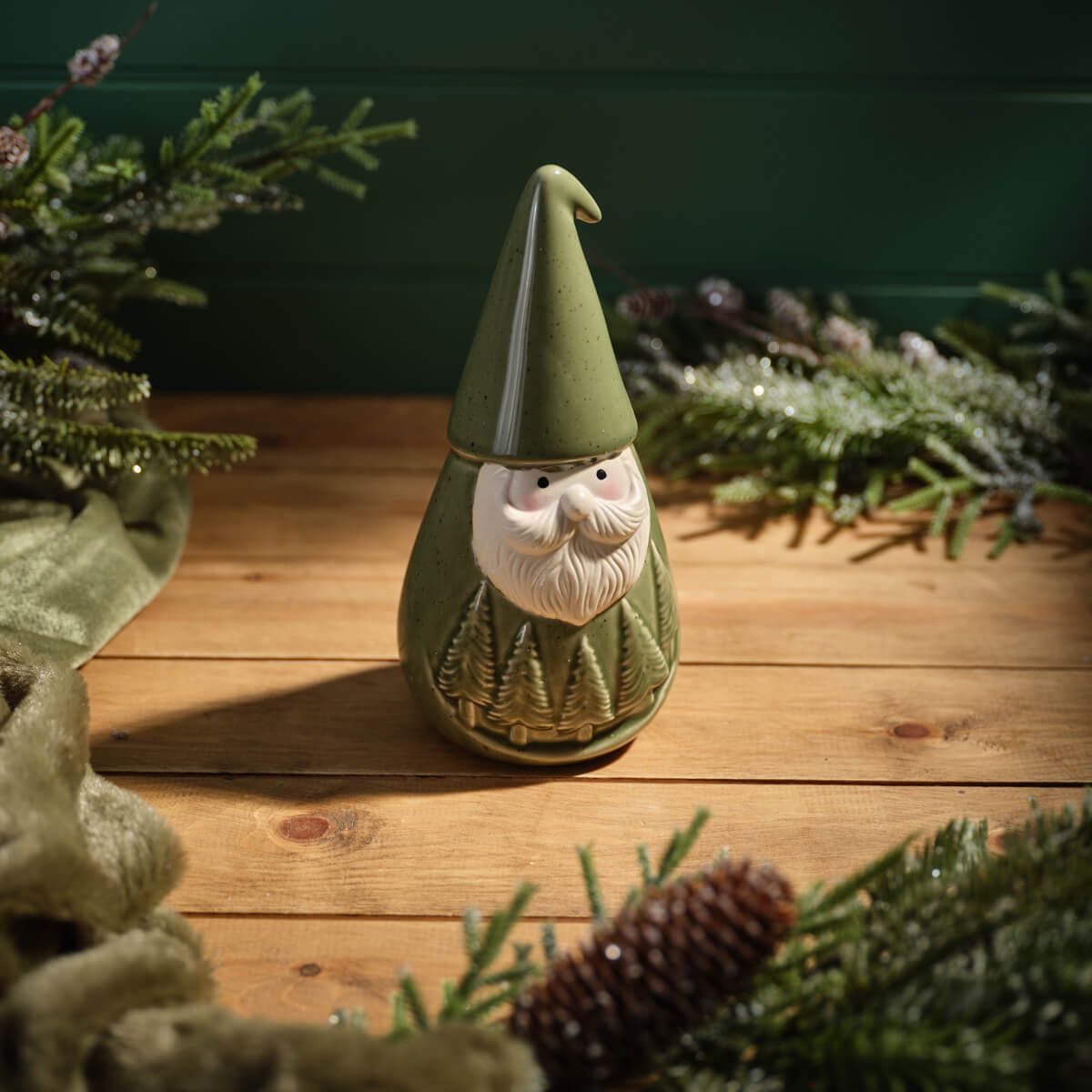LANGS Evergreen Santa with Embossed Christmas Trees Figurine 24cm