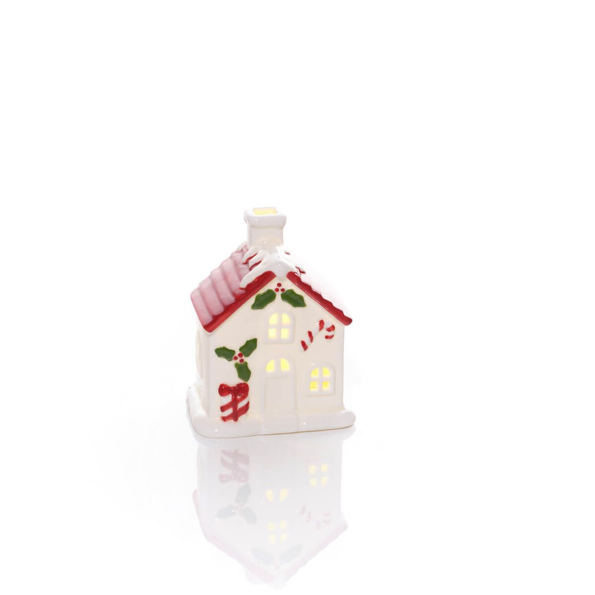 LANGS Hollies and Berries Small White LED House With Red Roof 11cm
