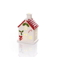 LANGS Hollies and Berries White LED House With Red Roof 15cm