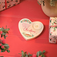 LANGS Hollies and Berries Ceramic Herat Shaped Tealight Holder
