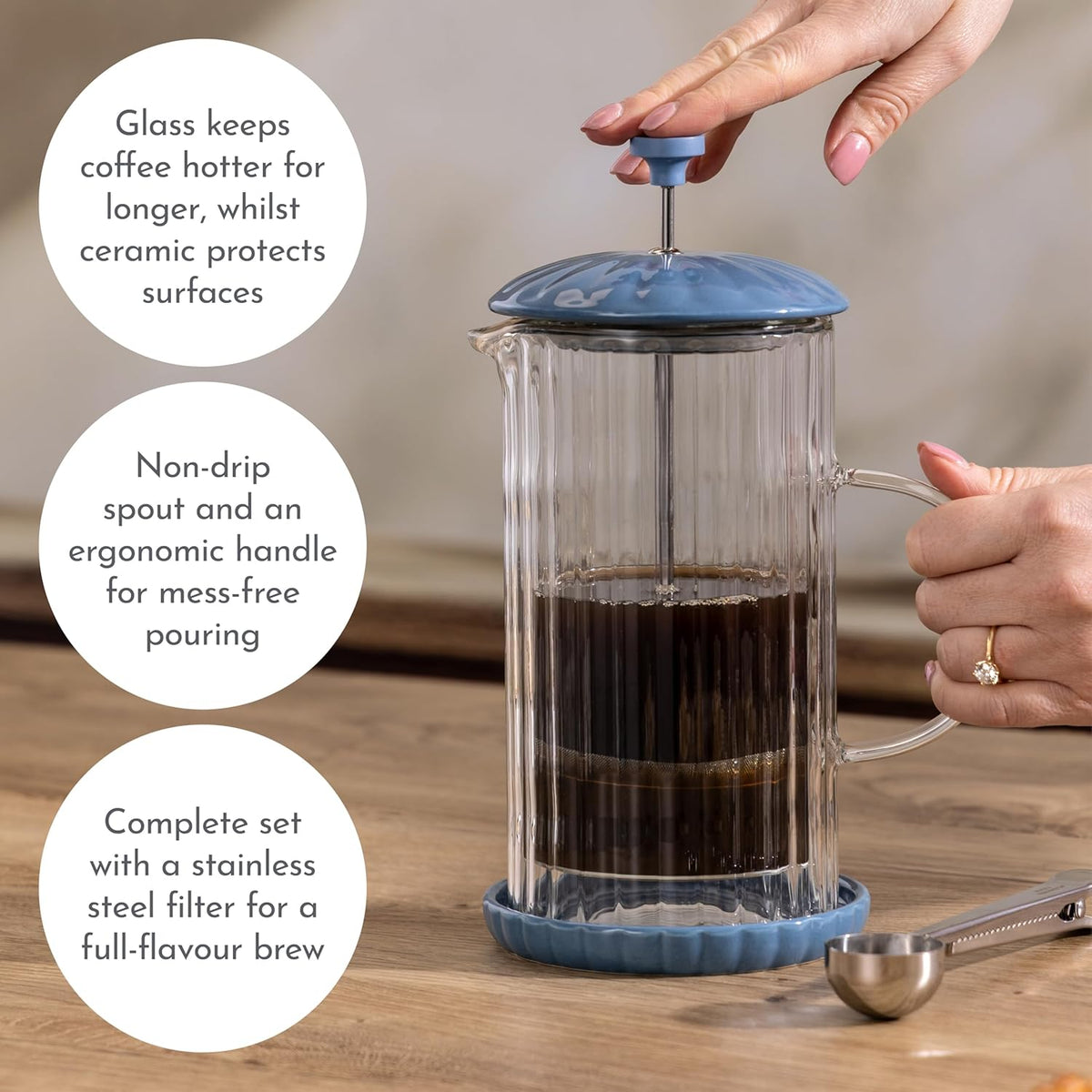 PRICE & KENSINGTON Luxe Cafetiere/French Press Bluebell 1L