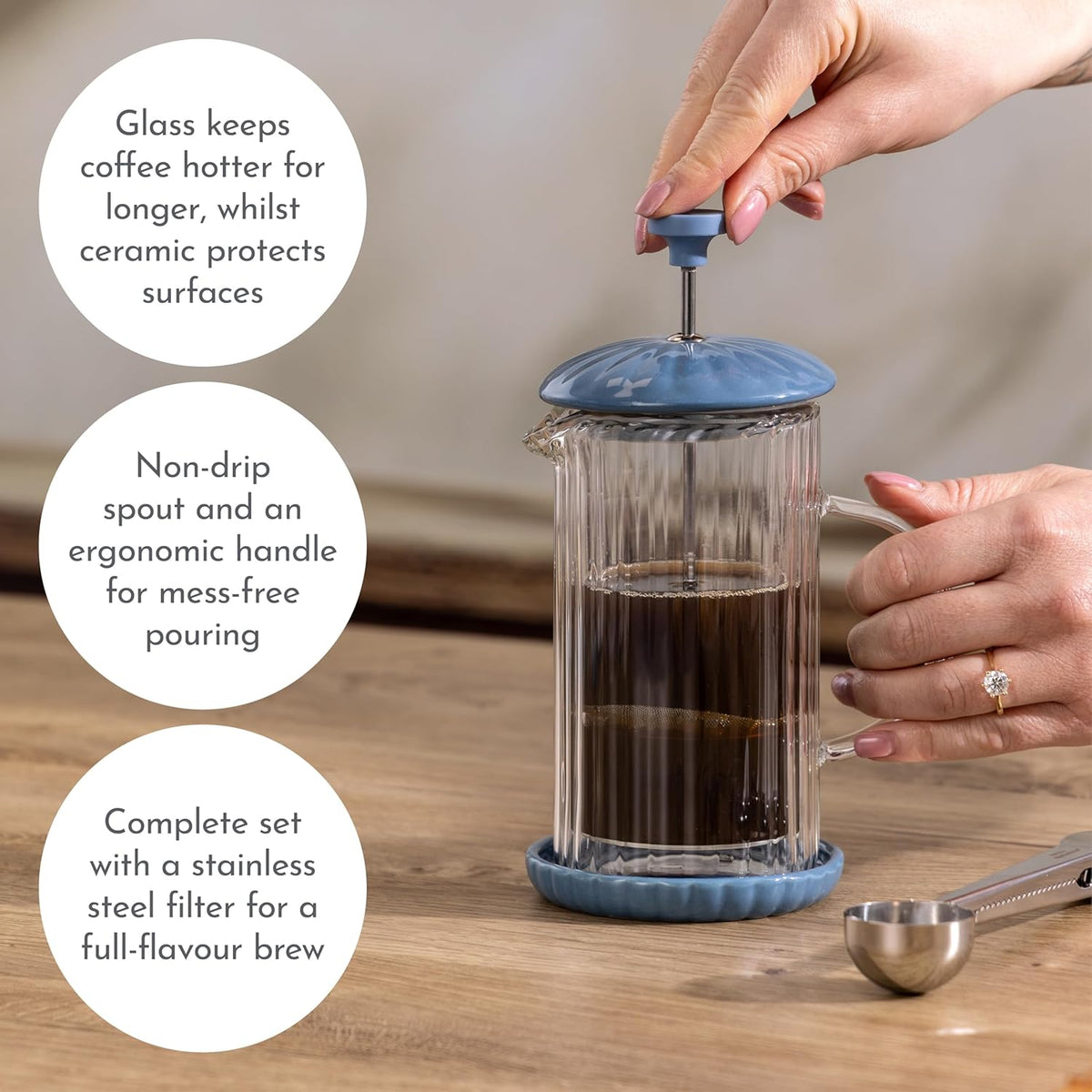 PRICE & KENSINGTON Luxe Cafetiere/French Press Bluebell 350ml
