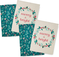 CATHERINE LANSFIELD Christmas Holly and Mistletoe Kitchen Towel Set - 4 Pack