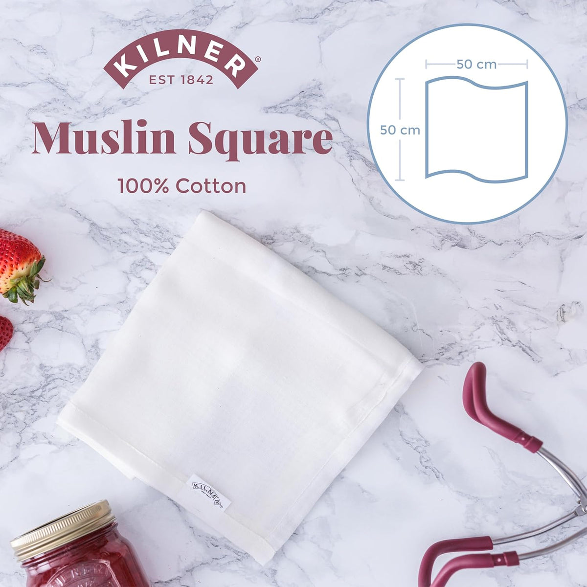 KILNER 100% Cotton Muslin Cloth 50x50cm