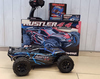 TRAXXAS Rustler 4x4 Brushless Blue RC Car Set | Li-po Battery | Quick Charger