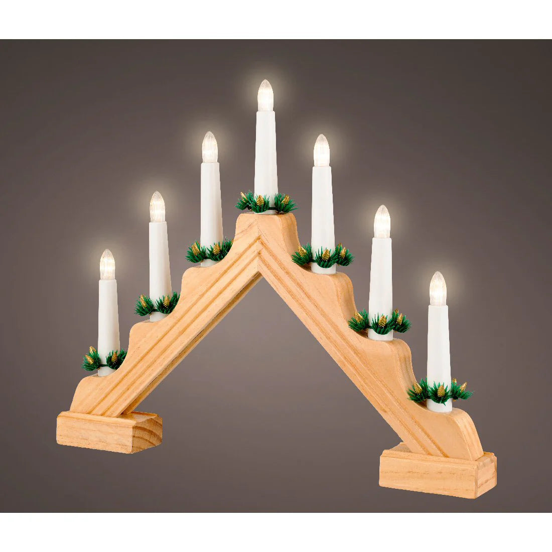 LUMINEO Traditional Battery Operated 7 Light Wooden Candlebridge