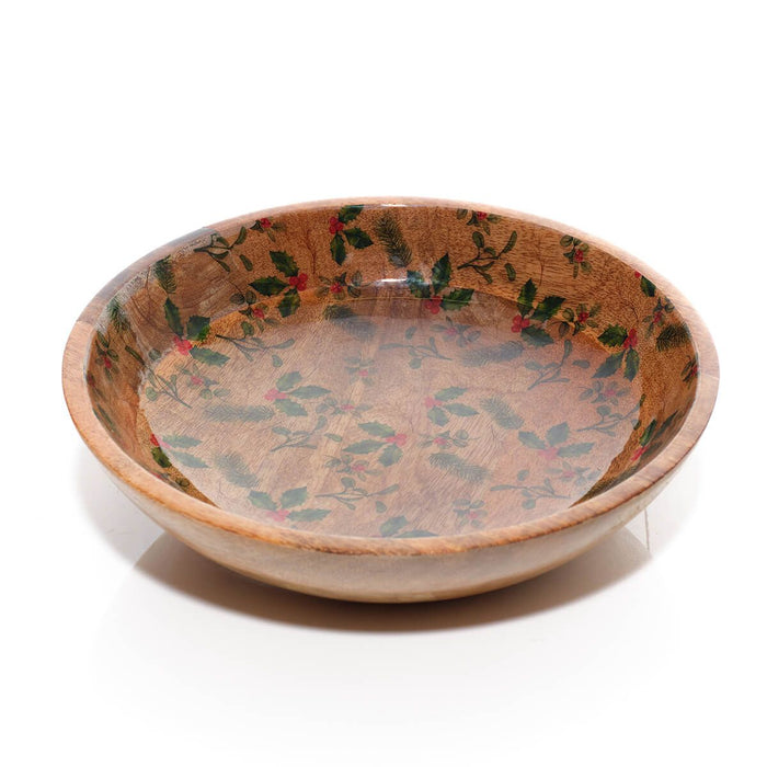 LANGS Christmas Holly Mango Wood Large Bowl 30cm