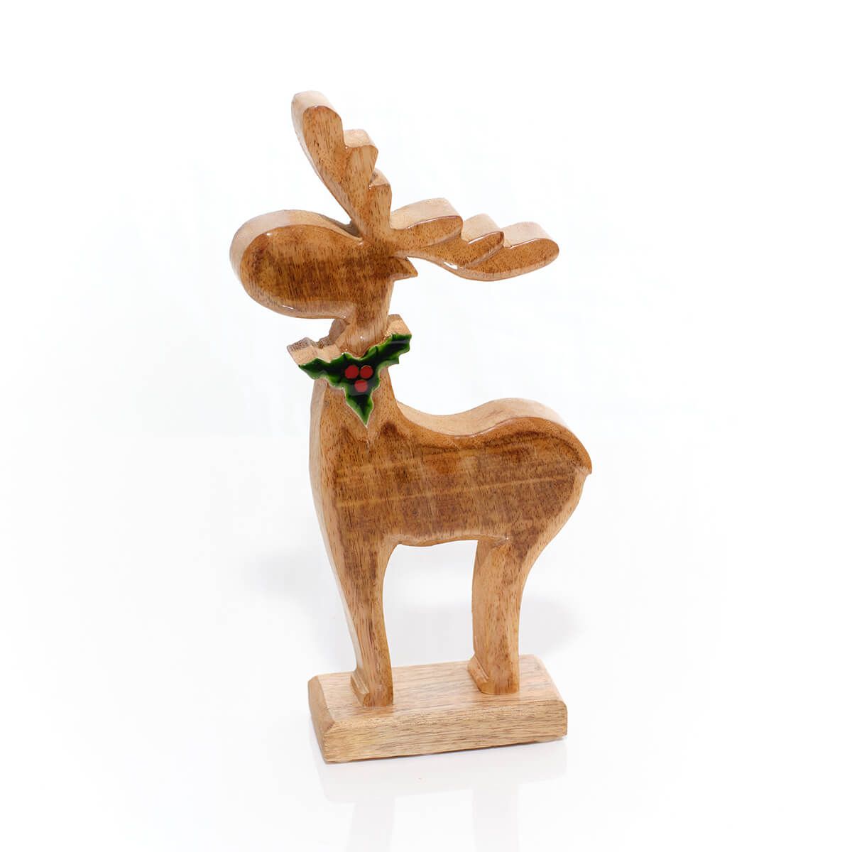 LANGS Christmas Holly Mango Wood Reindeer Block 26.5cm