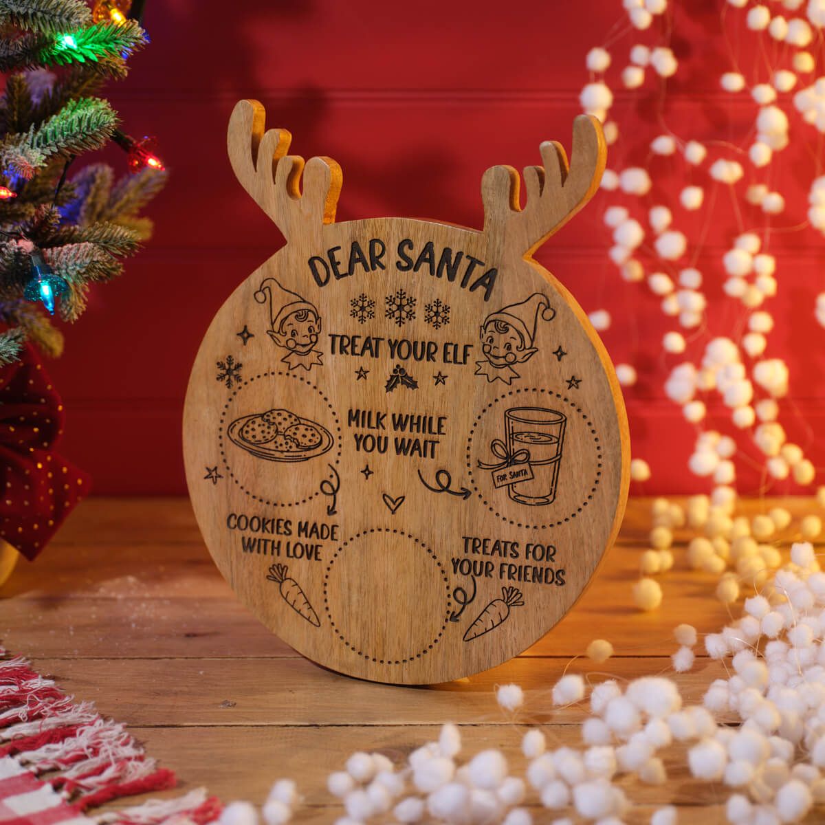LANGS Elf Crew Mango Wood Santa Treat Board 30x25cm