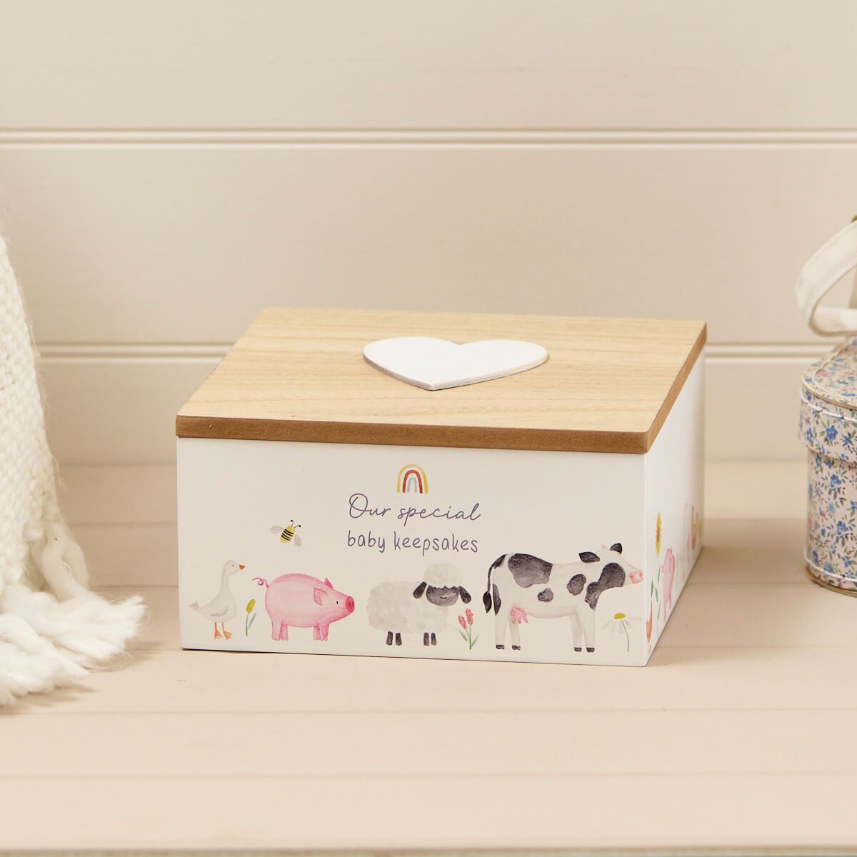 LANGS Baby Keepsakes Farm Animals Wooden Box