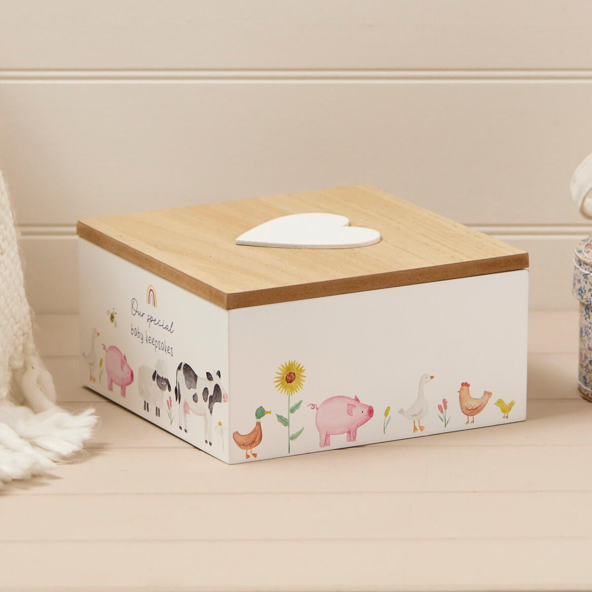 LANGS Baby Keepsakes Farm Animals Wooden Box