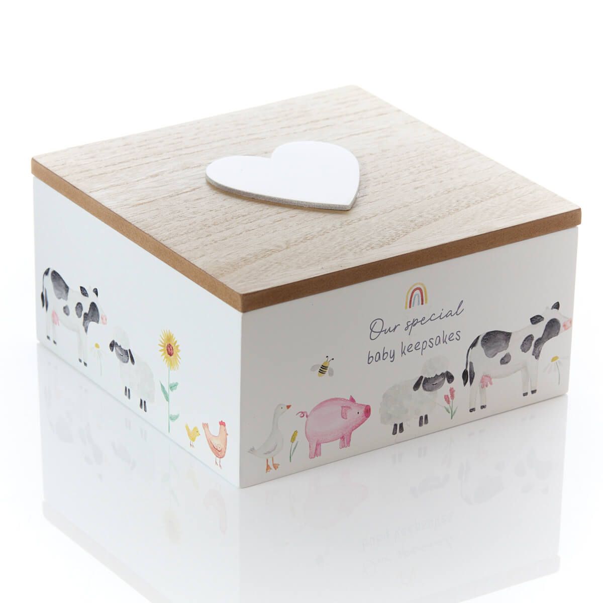 LANGS Baby Keepsakes Farm Animals Wooden Box