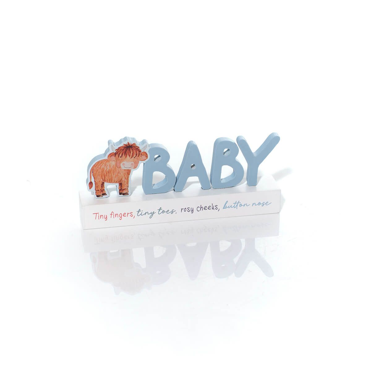 LANGS Highland Cow Wooden Baby Block 16x9.5cm - Blue