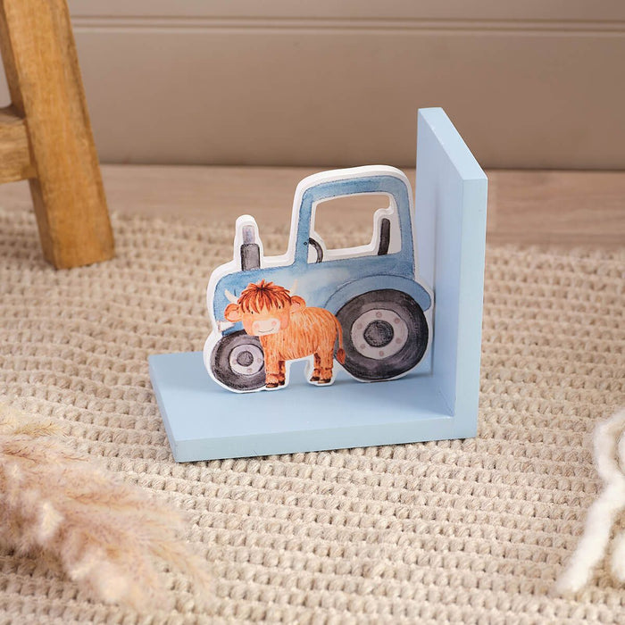 LANGS Highland Cow with Tractor Bookend 15cm
