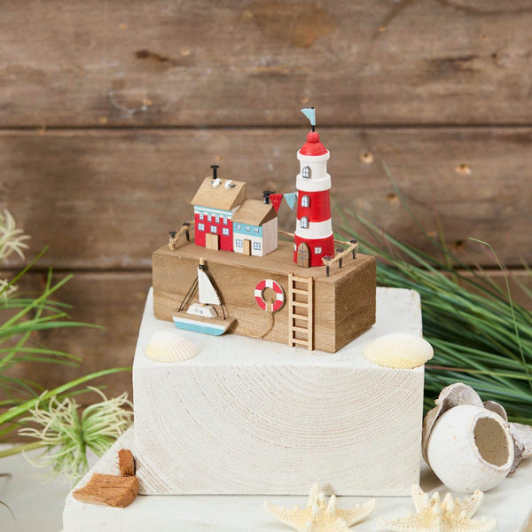 LANGS Nautical Scene 3D Wooden Block Ornament 14x15cm
