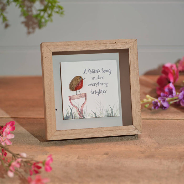 LANGS Robin Song Wood Framed Pebble Easel Plaque 15cm