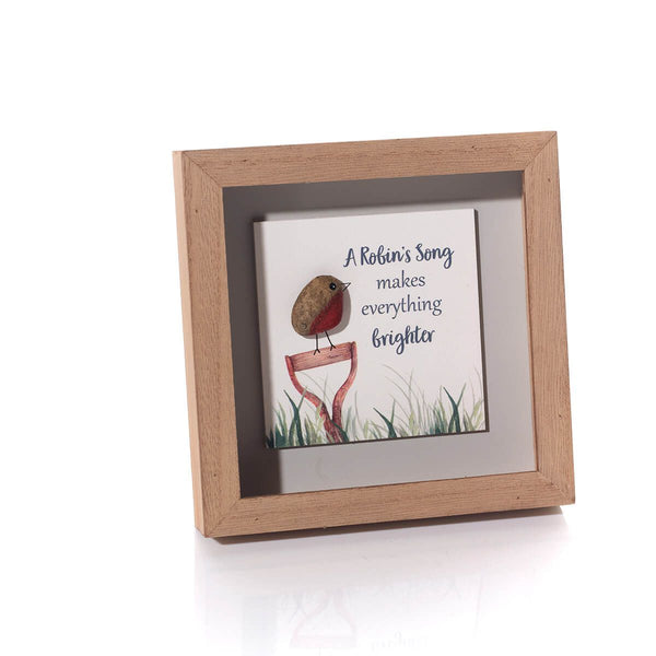 LANGS Robin Song Wood Framed Pebble Easel Plaque 15cm