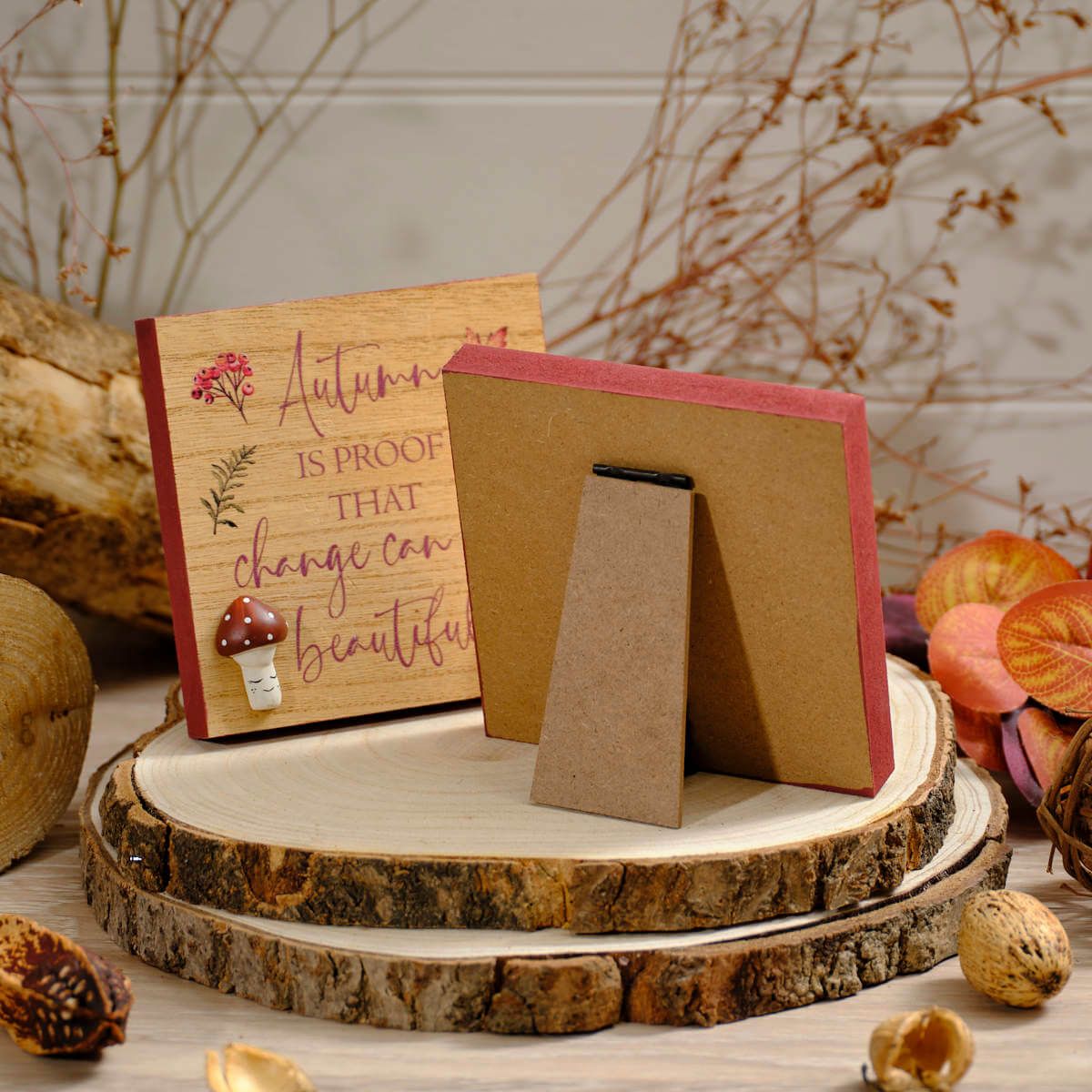 LANGS Toadstool Tales Wood 3D Mushrooms Plaque 12cm - 1Pc