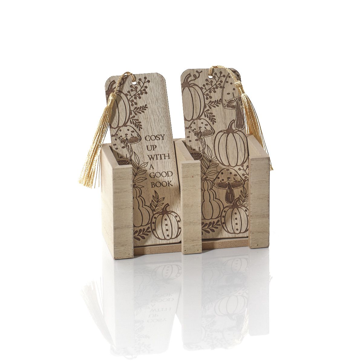 LANGS Autumn Etched Wood Pumpkin and Mushroom Bookmark - 1pc