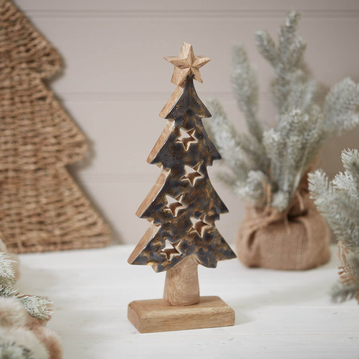 LANGS Christmas Tree Mango Wood Large Ornament 30cm