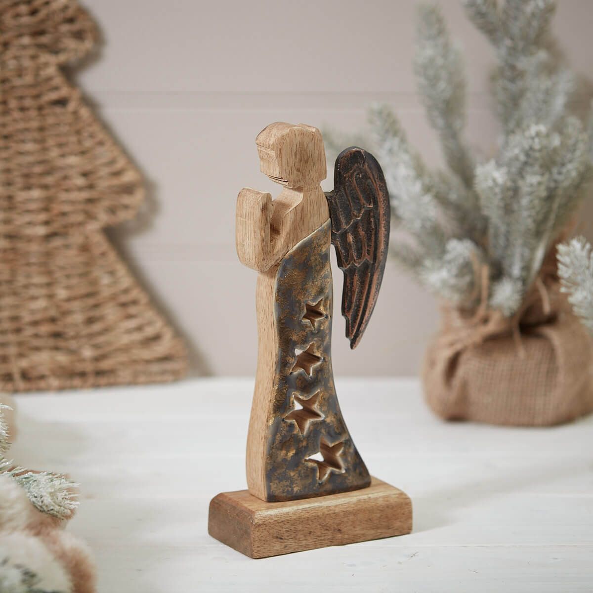 LANGS Christmas Mango Wood Small Angel Ornament 23cm