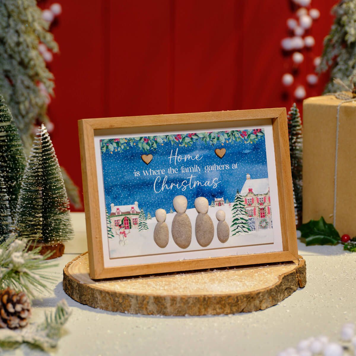 LANGS Christmas Pebble Family Wood Framed Plaque 22x16cm