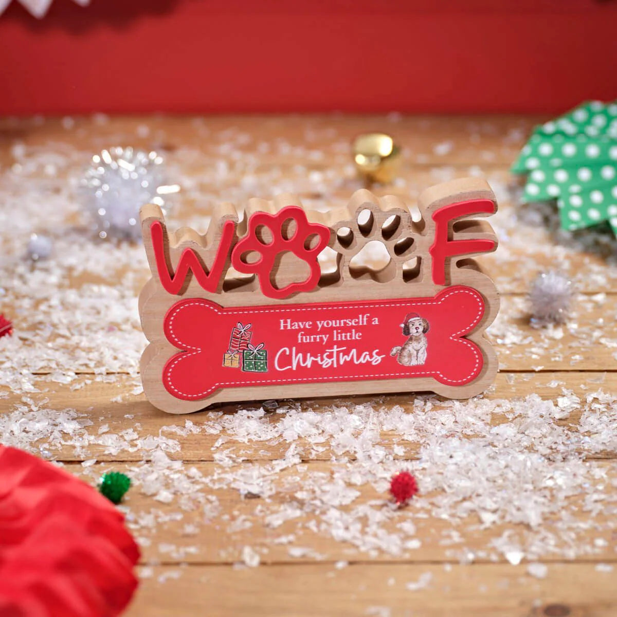 LANGS Furry & Festive Dog Cut Out Woof Christmas Block