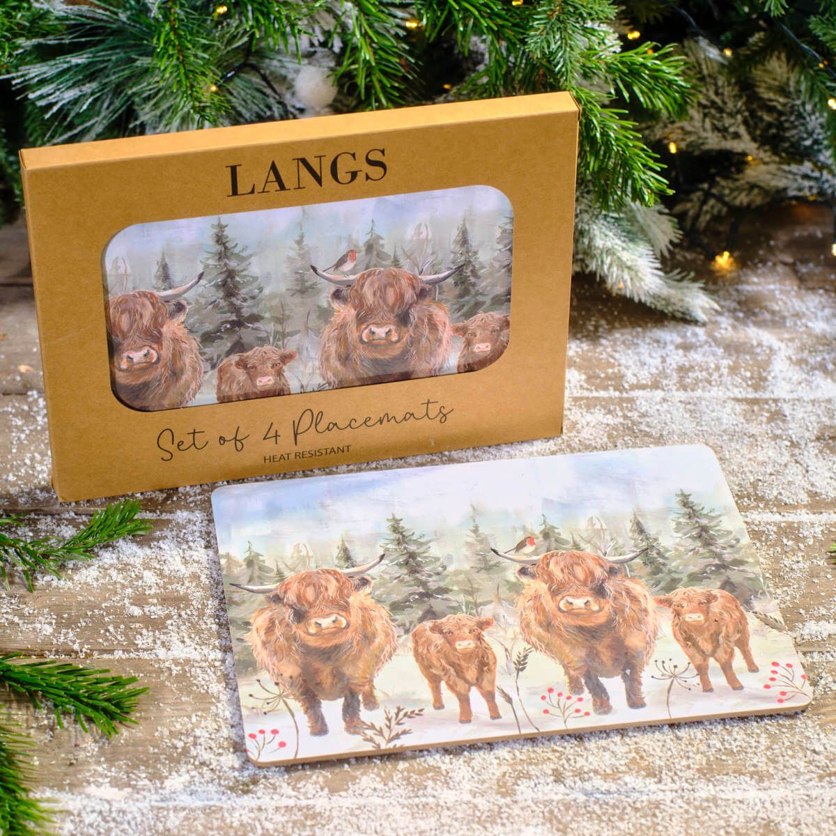 LANGS Highland Cow Scene Heat Resistant Placemats- 4 pack
