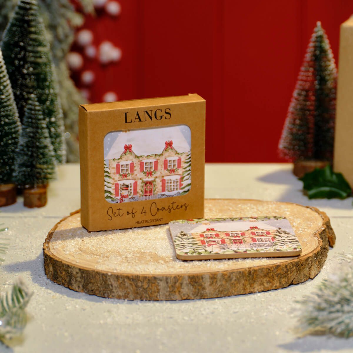 LANGS Christmas Cottage Scene Heat Resistant Coasters - 4 pack