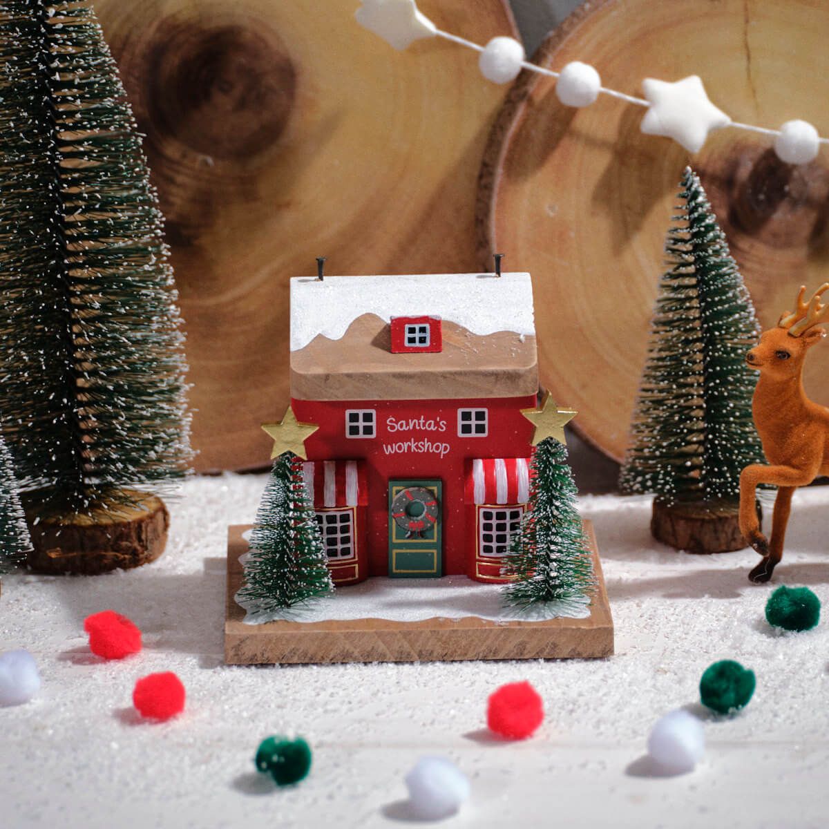 LANGS Winter Wonderland Santa's Workshop Wood Block 14cm