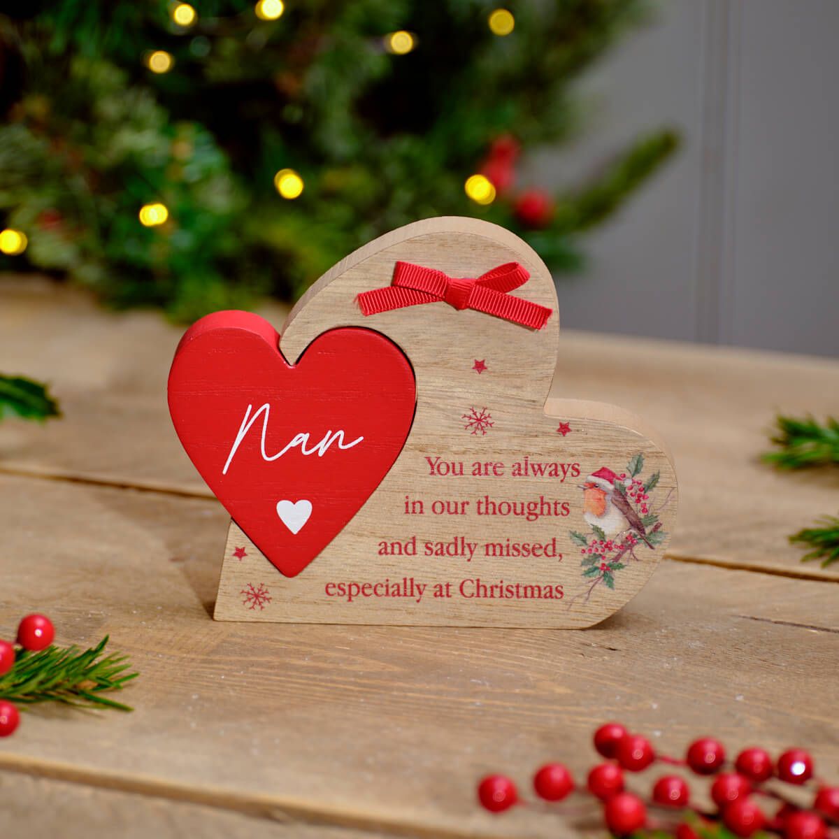 LANGS Christmas Nan you are missed Wooden Heart Block 15x12cm