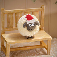 LANGS Christmas Pom Pom Cream Sheep with Santa's Hat 7.5cm