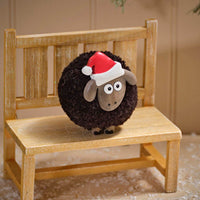 LANGS Christmas Pom Pom Black Sheep with Santa's Hat 7.5cm