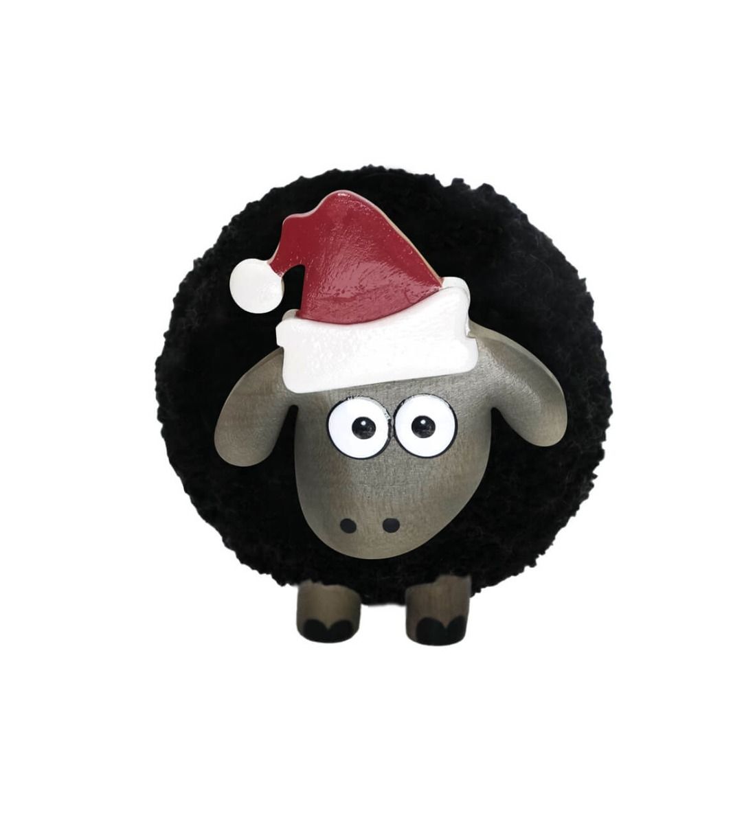 LANGS Christmas Pom Pom Black Sheep with Santa's Hat 7.5cm