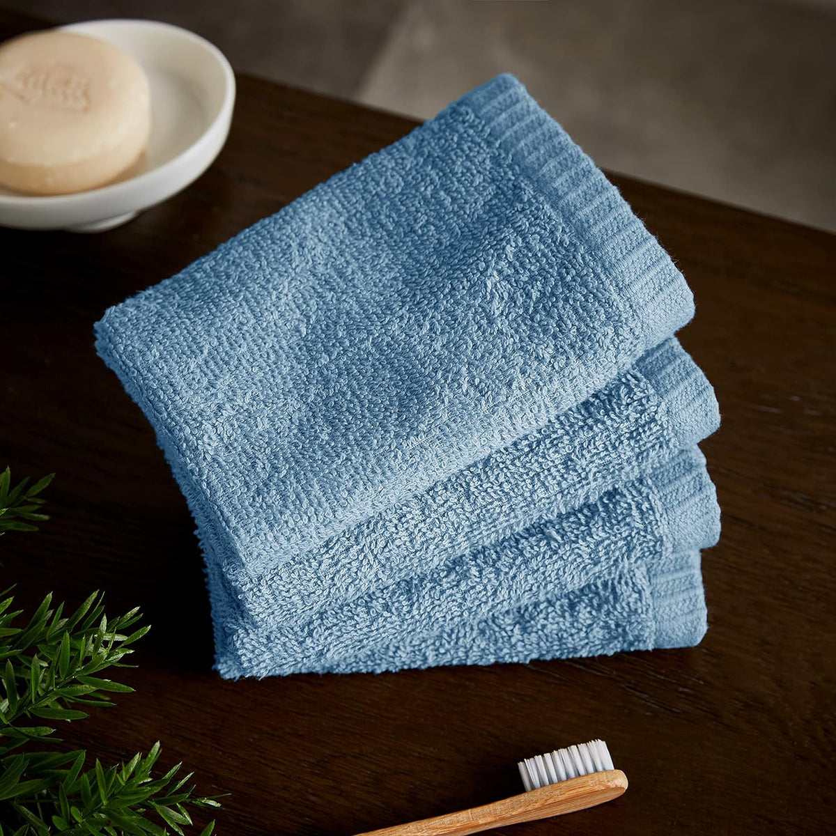 CATHERINE LANSFIELD Quick Dry Cotton Face Cloth 4 Pack - Blue