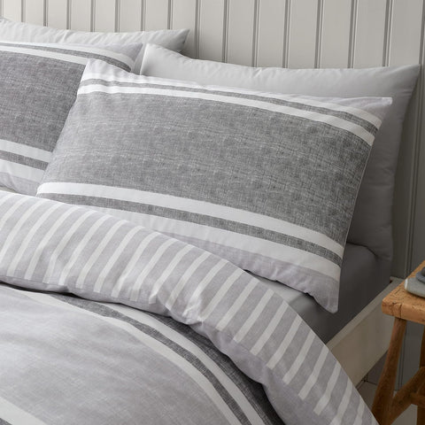 CATHERINE LANSFIELD :Textured Banded Stripe Duvet Cover Set - Grey