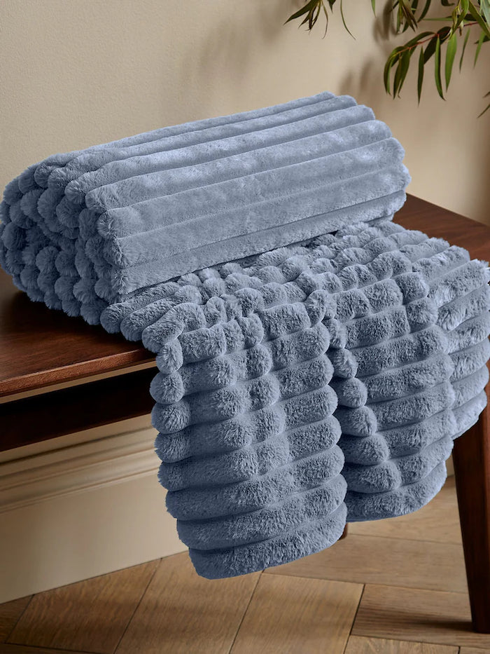 CATHERINE LANSFIELD Cosy Ribbed Blanket Throw - Blue