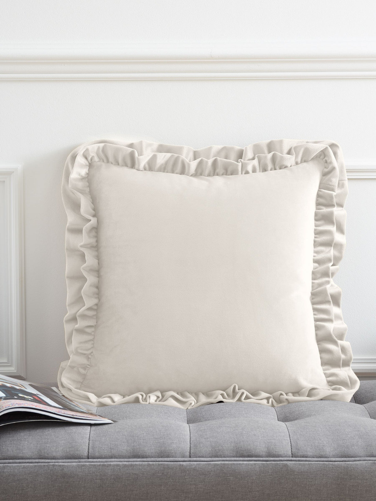 CATHERINE LANSFIELD So Soft Velvet Touch Double Frill Cushion 43x43cm - Cream