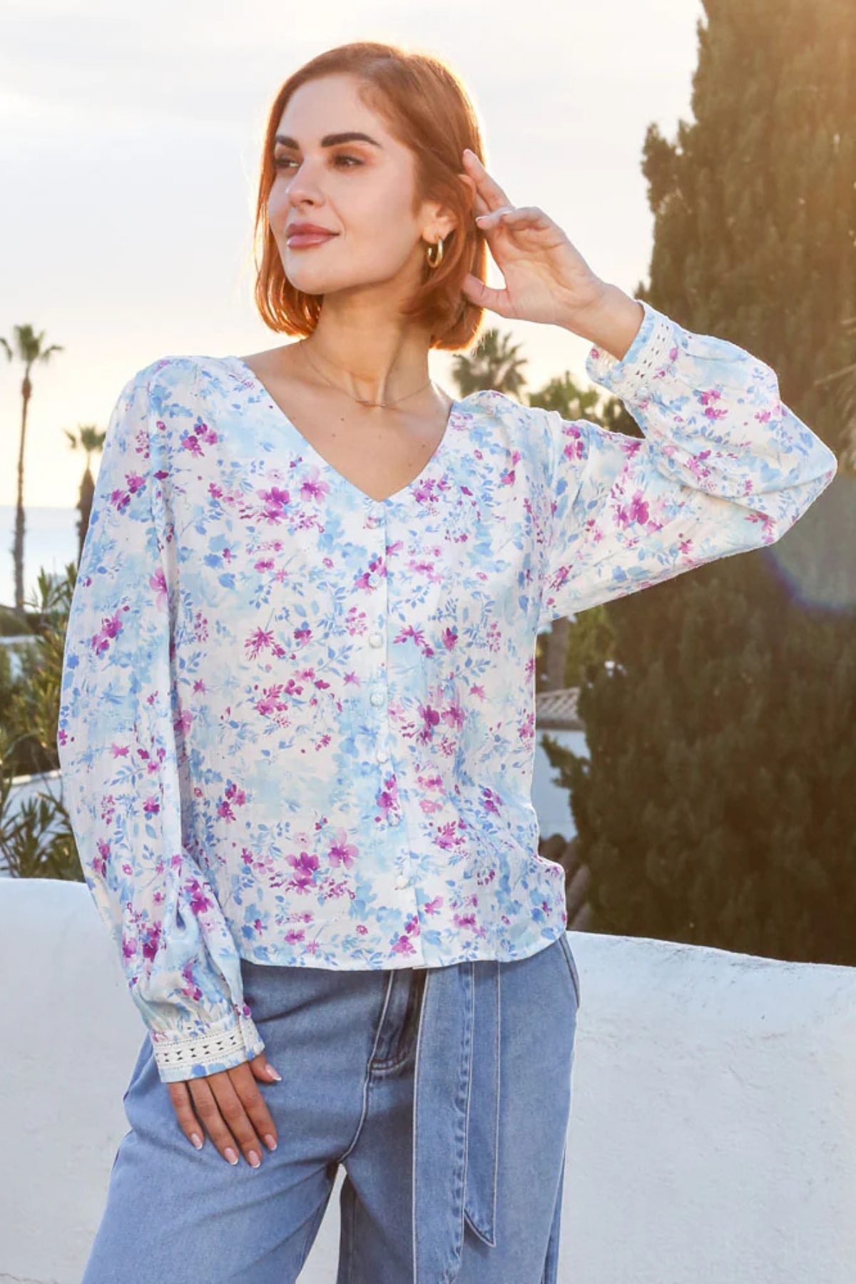 RANT & RAVE Ann Floral Shirt - Blue