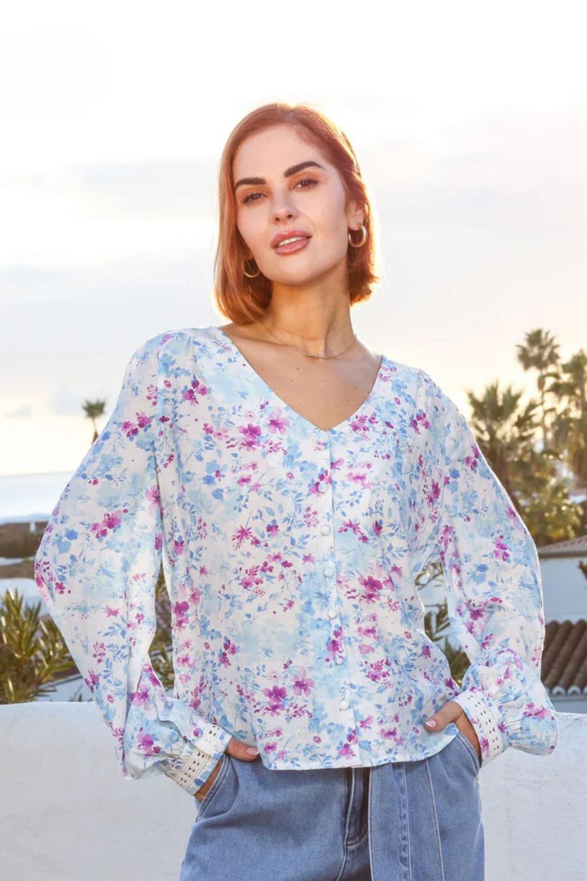 RANT & RAVE Ann Floral Shirt - Blue