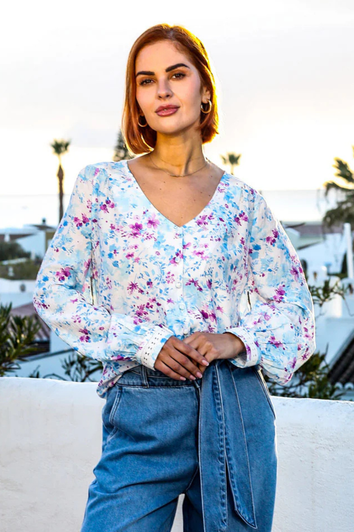 RANT & RAVE Ann Floral Shirt - Blue