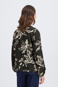 FRANSA Arianna Floral V-Neck Blouse - Black Print