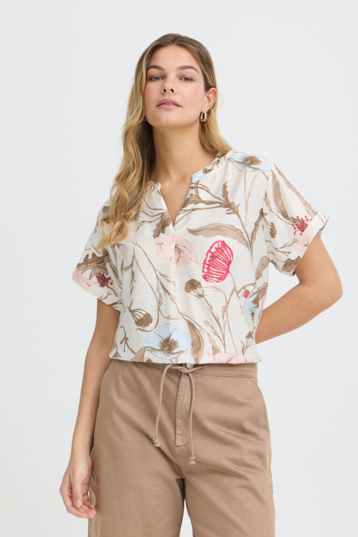 FRANSA Ariana Short Sleeve Floral Blouse
