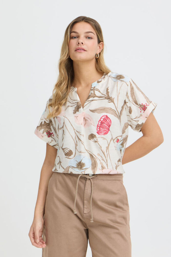 FRANSA Ariana Short Sleeve Floral Blouse