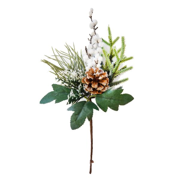 WGP Foliage Stem with Snowberry and Pine Cone 33cm